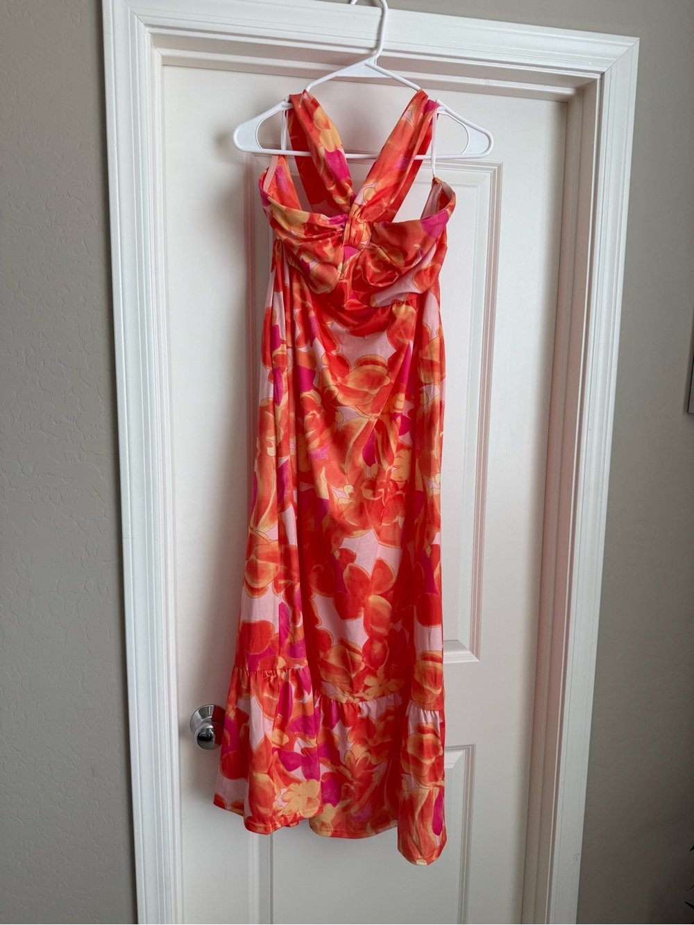 Grace Karin Pink and Orange Twist-Front Maxi Dress